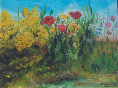 Nicola Manieri-Elia – “Un campo di fiori”- olio su tela – 1971