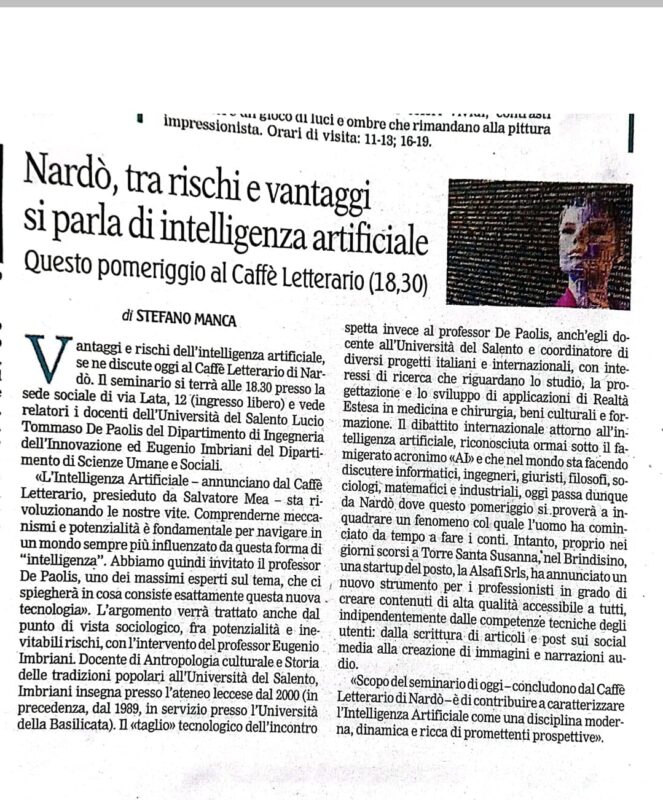 Articolo giornale Intelligenza artificiale e gemello digitale
