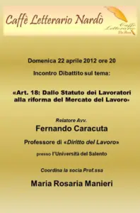 Locandina evento Dallo Statuto dei Lavoratori alla riforma del Mercato del Lavoro 