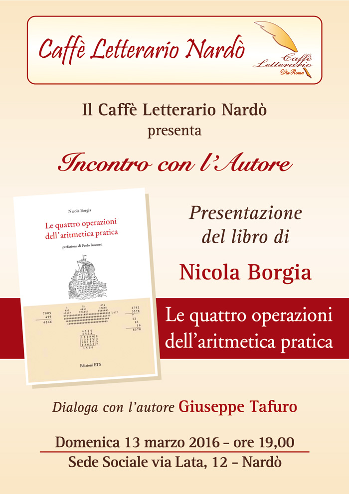 Le quattro operazioni dell’aritmetica pratica 10 marzo 2016 di caffè letterario di nardò