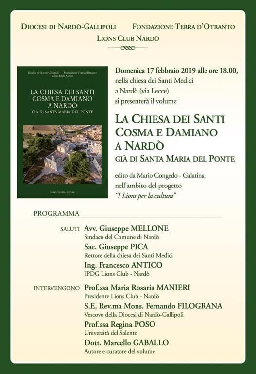 programma LA CHIESA DEI SANTI COSMA e DAMIANO a NARDO’